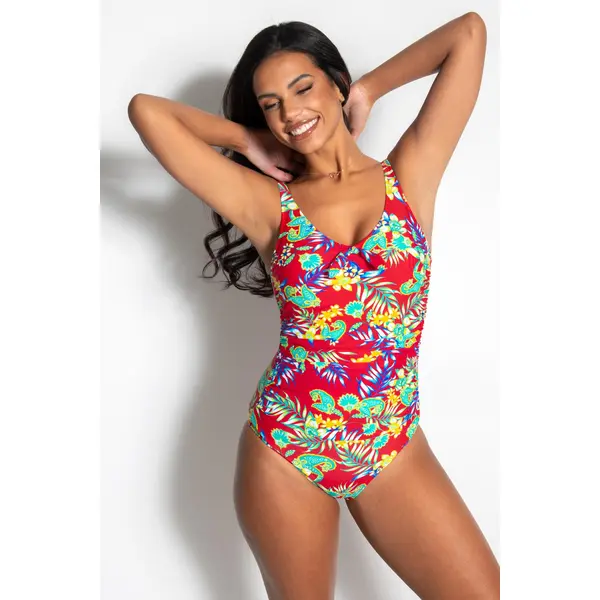 Heatwave Scoop Neck Tummy Control Swimsuit - Red Floral