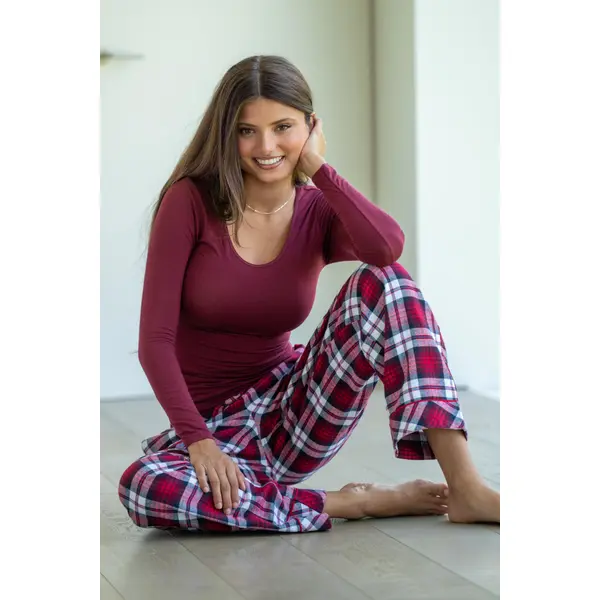Cosy Check Brushed Cotton Trouser - Red/Navy/White