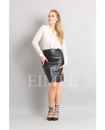 Luxury Ladies Leather Pencil skirt in Black GHIYA