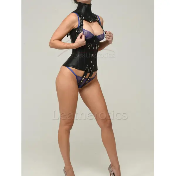 Bespoke Leather Underbust Corset With Neck Collar