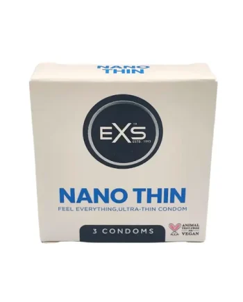 Packet of 3 EXS Nano Thin Condoms in box
