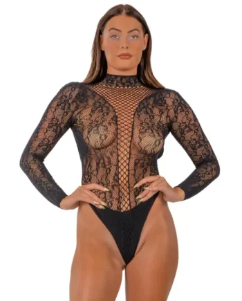 Lace by LJ High Neck Lace Bodysuit Black