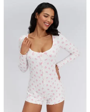 Doll core ribbed short playsuit