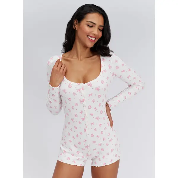 Doll core ribbed short playsuit
