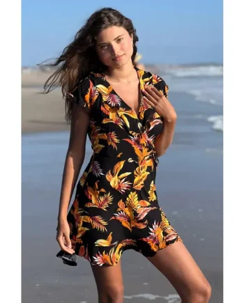 Woven Frill Wrap Dress - Black/Gold
