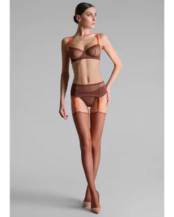 Maison Close Cut And Curled Chocolate And Orange Backseamed Stockings