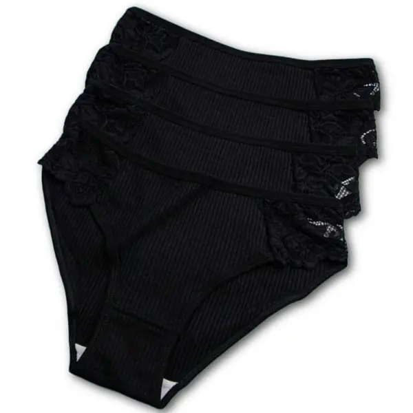Four Pack Contrast Lace Ribbed Knit Brief