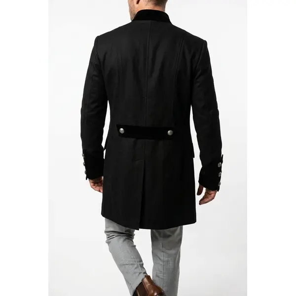 Black Cotton Gothic Steampunk Vintage Dress Coat Pirate Miltary Top SPVL