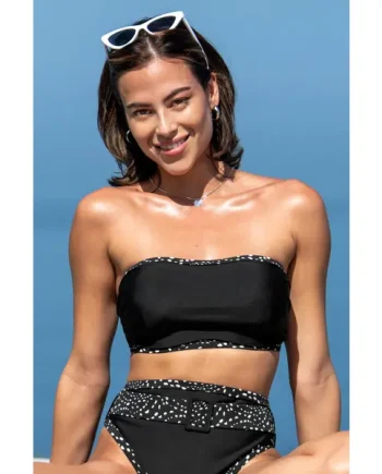 Rhodes Strapless Non-Padded Underwired Bikini Top - Black/White