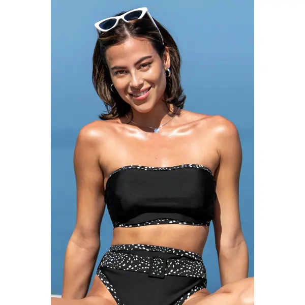 Rhodes Strapless Non-Padded Underwired Bikini Top - Black/White