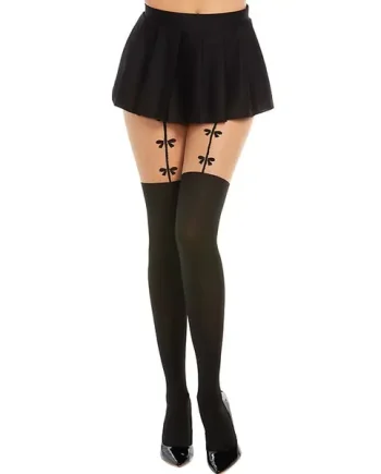 Dreamgirl Sheer Tights With Bow Detail Garters