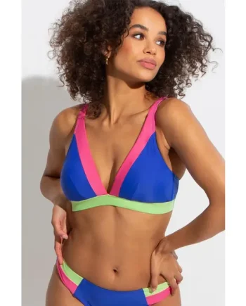 Palm Springs Colour Block Non-Wired Bikini Top - Ultramarine/Pink/Citrus