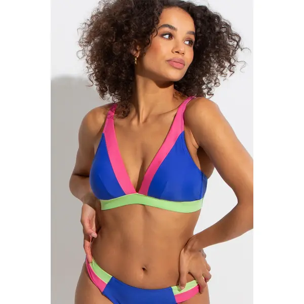 Palm Springs Colour Block Non-Wired Bikini Top - Ultramarine/Pink/Citrus