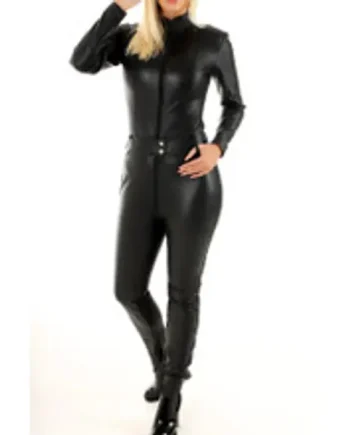 Perforated Black Leather One Piece CatSuit