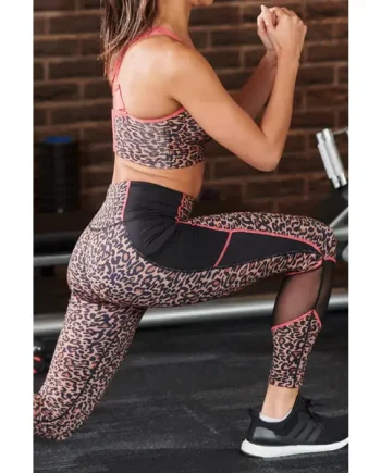 Energy Printed Mesh Panel Legging - Leopard/ Coral